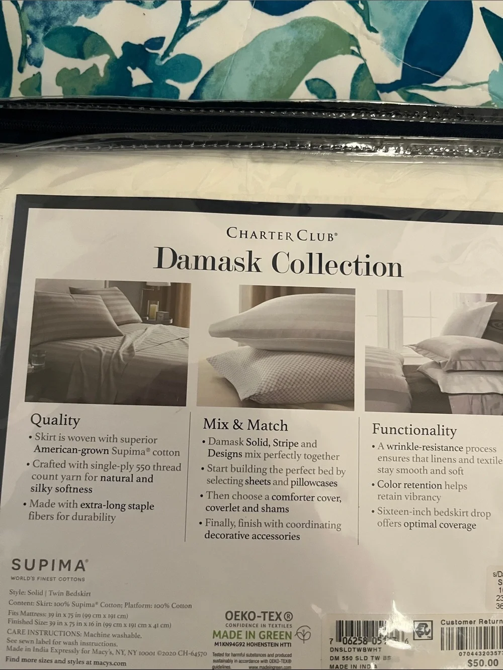 Charter Club Damask Solid Twin Bedskirt in White